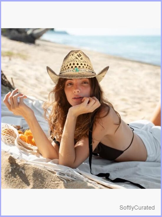 Straw Cowboy Hat with 3 Interchangeable Bands, Unisex Adult One Size